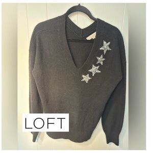 Loft Shimmer Star V-neck Sweater in Black Ladies M